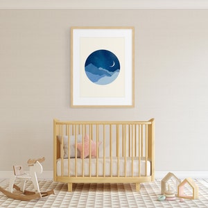 Moon and Stars Nursery Wall Art Print, Gender Neutral Nursery Decor, Celestial Baby Shower Gift, Kids Room Decor image 2