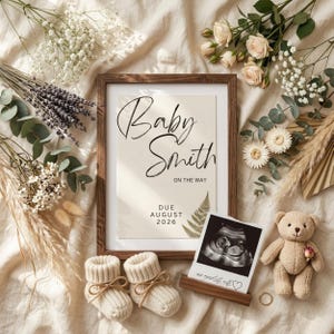 Pregnancy Announcement Sign Template, Editable Baby Name Reveal Card, Custom Due Date Printable, Instant Digital Download for Gender Reveal