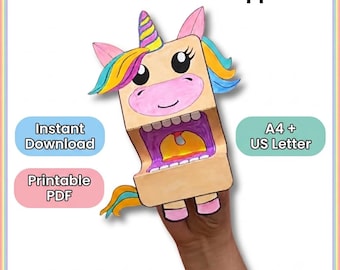 Einhorn Papiertüte Puppe Printable | Kinder Bastelvorlage PDF | Vorschul-Unterrichtsaktivität | DIY Einhorn Handwerk | Sofort Download