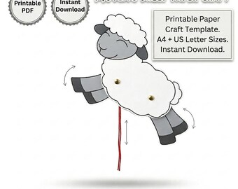Bewegliches Schaf Papiermodell | Druckbare PDF-Übung für Kinder | Ziehen Sie interaktive String Craft | Sofort Download A4 und US Letter