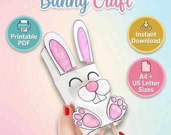 Osterhase Papiermodelle für Kinder, druckbare Kaninchen-puppe, DIY Kawaii Häschen Aktivität, Sofort-Download PDF, Frühling Klassenzimmer Handwerk