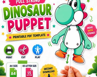 Pull String Dinosaurier Puppe Printable PDF | Beweglicher Dinosaurier Bastelvorlage | Kinderaktivität | Vorschule Homeschool | Sofort Download