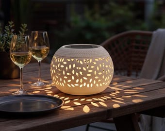 Solar Garden Lantern, Metal Cutout Outdoor Lamp, Warm White LED Patio Table Light, Decorative Solar Powered Lighting