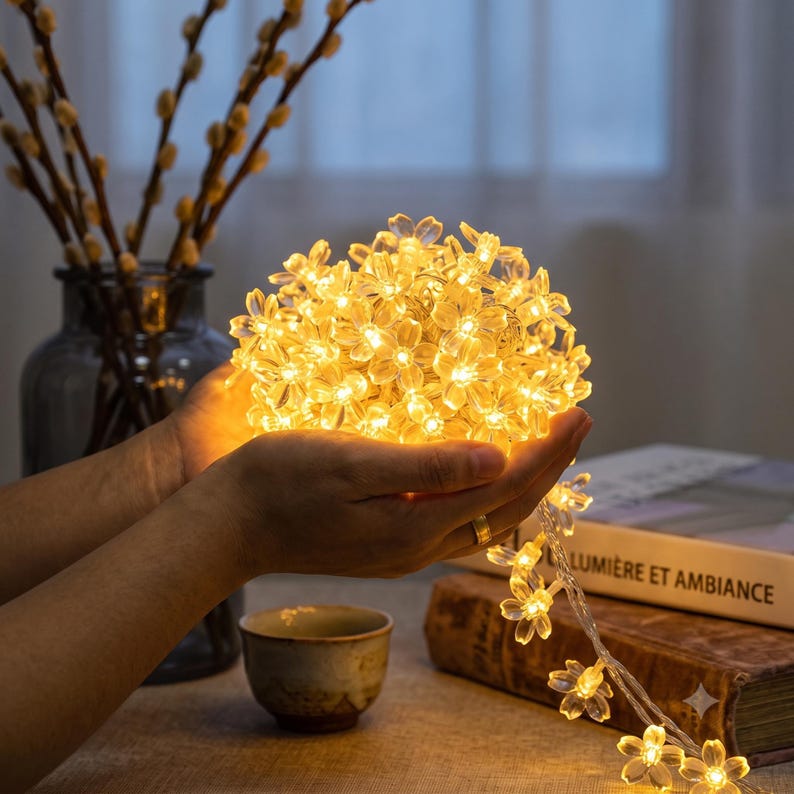 Guirlande Lumineuse Fleurs de Cerisier à Piles, LED Étanche pour Mariage, Jardin & Terrasse image 2