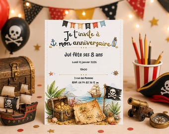 Customizable Pirate Birthday Invitation - Canva Card for Boys - A6 Digital File - Instant Download
