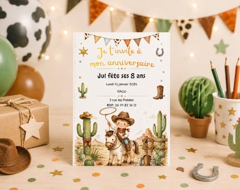 Customizable Cowboy Wild West Birthday Invitation - Canva Card for Boys - A6 Digital File - Instant Download