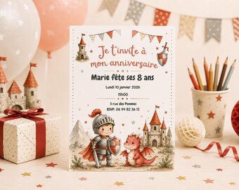 Customizable Dragon Knight Birthday Invitation - Canva Card for Boys - A6 Digital File - Instant Download