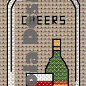 Wine bottle and glass in bottle, cross stitch pattern  direct download, PDF
