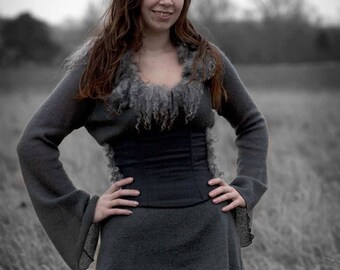 Ravn long straight Woolen Viking skirt with a high waistline and Viking Ornaments.