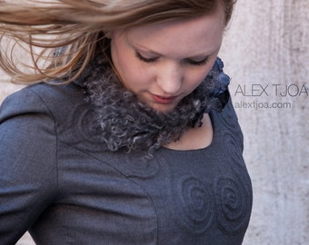 Collier from Gotlandic Lambsfur and silk. High Fashion, gorgeous and stylish.