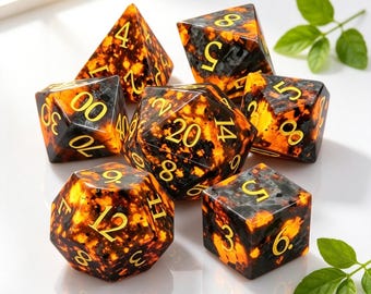 Dice Handmade Sharp Edge Fire Dice Set: Orange Black Resin Polyhedral DND Dice