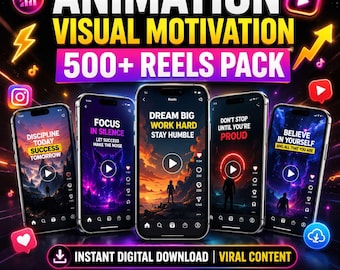 Animation Motivation Reels Pack | Viral Content for TikTok, Instagram (Digital Download)