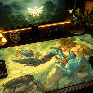 Gamer Keyboard Pad Zelda and Link Tears of the kingdom - Premium Gaming Desk Mat - Large Non-Slip Keyboard & Mouse Pad - PC Gamer Setup