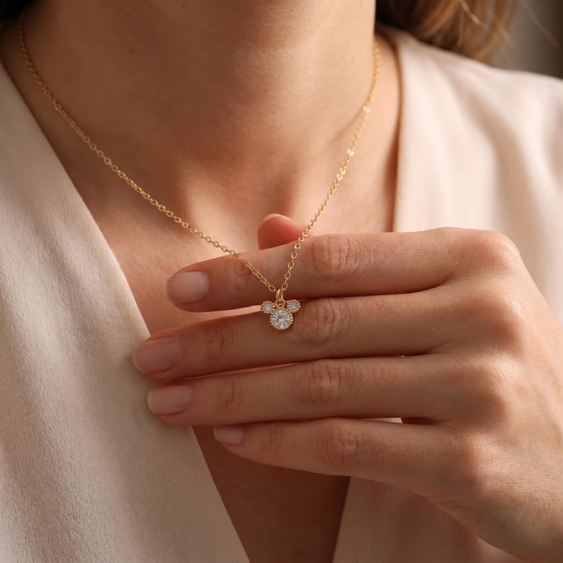Gold Plated Tiny Mickey Mouse Pave Necklace