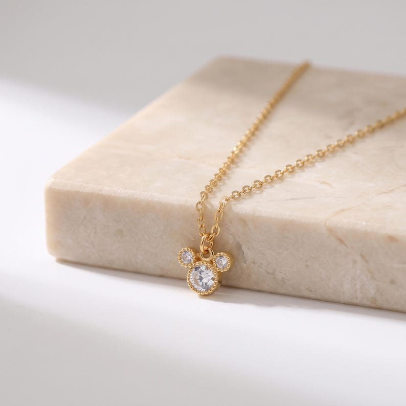 Gold Plated Tiny Mickey Mouse Pave Necklace