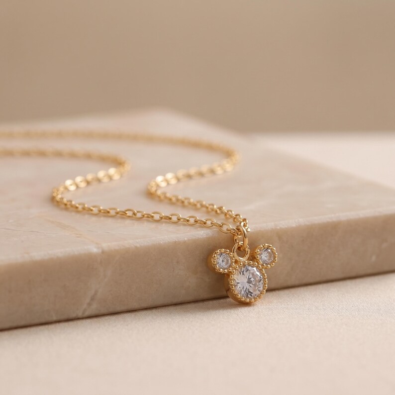 Gold Plated Tiny Mickey Mouse Pave Necklace