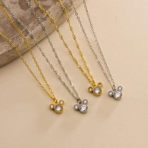 Gold Plated Tiny Mickey Mouse Pave Necklace