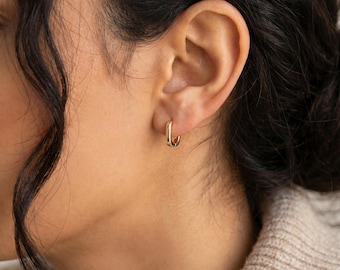 18K Gold Plated Square Huggie Hoops, Small Geometric Hoop Earrings, Dainty Minimalist Everyday Jewelry, Christmas Gift for Her