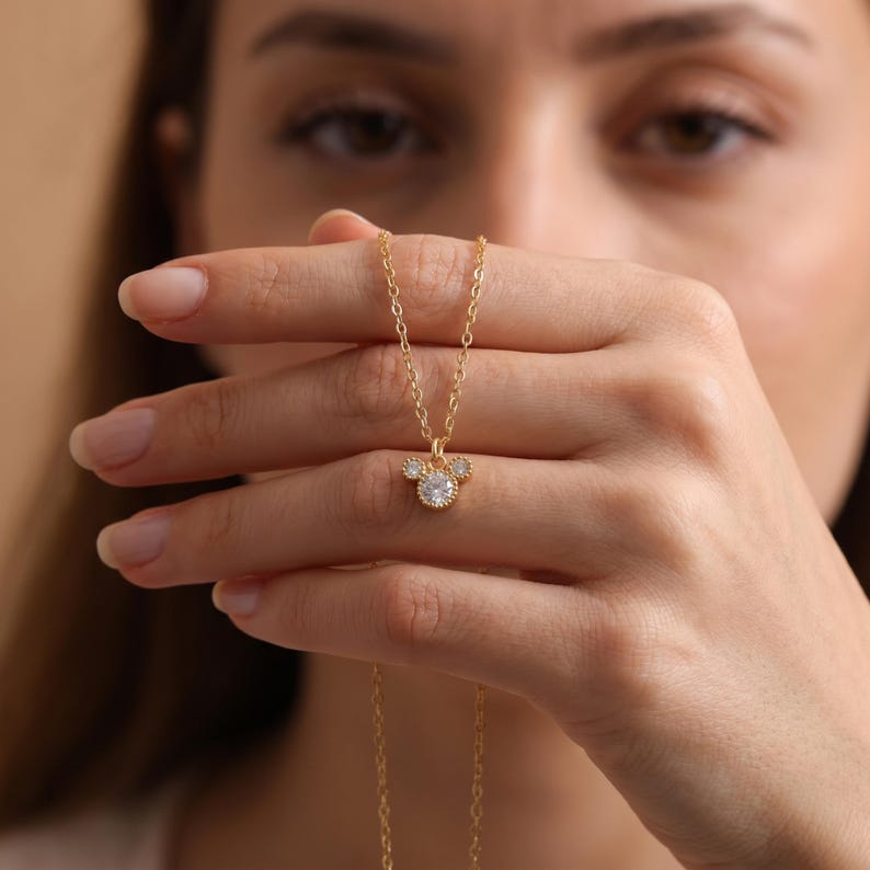 Gold Plated Tiny Mickey Mouse Pave Necklace