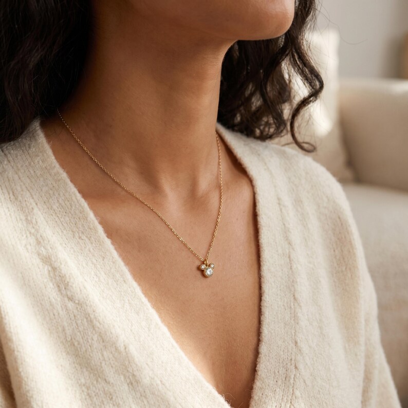 Gold Plated Tiny Mickey Mouse Pave Necklace