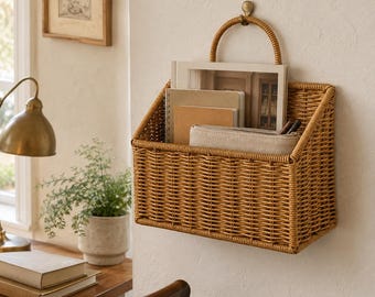 Woven Wall Basket for Flowers, Farmhouse Hanging Basket Decor, Boho Rattan Wall Planter, Rustic Cottagecore Home Accent, Housewarming Gift