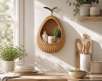 Cestino da parete in rattan intrecciato a mano, organizer da appendere per ingresso, cucina e bagno, decorazione da parete in stile boho-farmhouse.