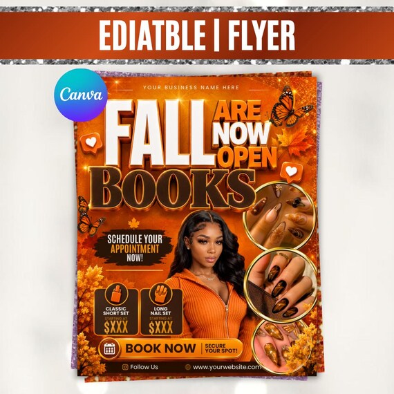 Fall Booking Flyer, Fall Szn Sale Flyer, September Booking Flyer, Autumn Beauty Flyer, Lash Nails Braids MUA Wig Install Canva Template