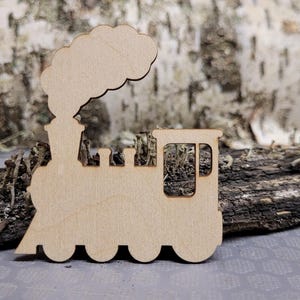Laser Cut Wood Train Locomotive Shape, Unfinished Natural Wood Craft Supply (75x67mm)