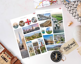 England Sticker Bogen | London & britische Wahrzeichen Aufkleber | UK Reisetagebuch Sticker