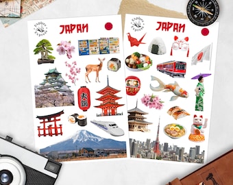 Japan Sticker Sheets | Travel Journal & Planner Stickers | Tokyo Scrapbook Stickers | Japan Travel Stickers