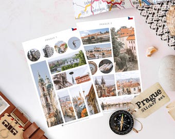 Prag Stickers | Prag Wahrzeichen | Tschechische Republik Reiseaufkleber | Reisetagebuch & Planner Stickers | Aufkleber für Reiseliebhaber