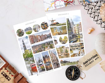 Amsterdam Aufkleber | Niederlande Aufkleber | Reisetagebuch Aufkleber | Planer Aufkleber | Amsterdam Urlaub Aufkleber