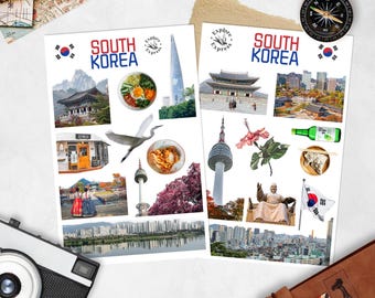 Südkorea Aufkleber | Korea Reise Sticker | Seoul Sehenswürdigkeiten | Koreanische Kultur Aufkleber | Planer, Journal & Sammelalbum