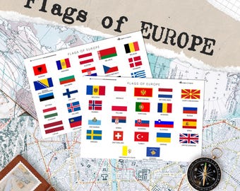 Europa Flagge Sticker Bogen | Europa Flaggen Sticker für Reisetagebücher & Planer | Schulbedarf | Geschenk für Reisende