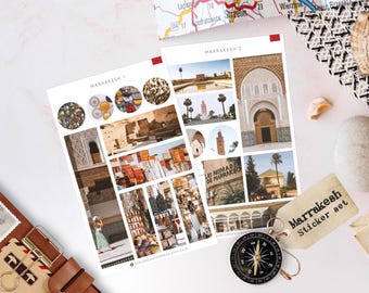 Marrakesch Aufkleber | Marokko Reise Sticker für Journals & Scrapbooks | Marokkanische Sehenswürdigkeiten Aufkleber