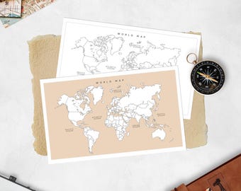 Weltkarte Sticker | Color-In Weltkarte | Besuchte Länder Tracker | Reisejournal, Planer & Scrapbook Aufkleber