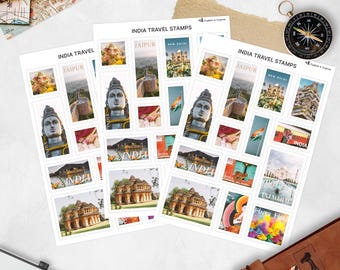 Indien Reisestempel Aufkleber | Taj Mahal, Jaipur & Neu-Delhi Aufkleber | Reisejournal, Planer und Scrapbook Aufkleber
