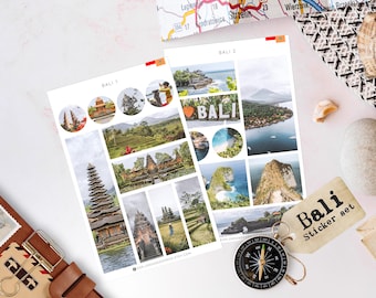 Bali Reise Sticker | Indonesien Urlaub Aufkleber für Reisetagebücher und Planer | Bali Wahrzeichen Aufkleber