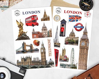 London Sticker Sheets | Travel Journal Stickers | Planner Stickers | UK Travel Stickers