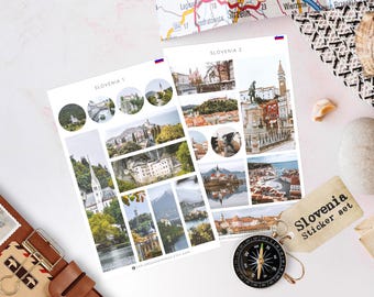 Slowenien Aufkleber | Reise-Aufkleber | Slowenische Wahrzeichen für Reisejournale, Planer & Scrapbooks
