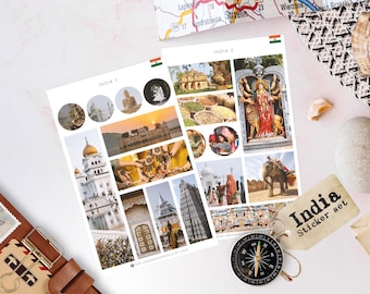 Indien Aufkleber Blätter | Reisetagebuch Aufkleber | Indien Wahrzeichen Aufkleber | Scrapbook, Planer, Journal Sticker
