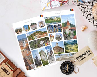 Rumänien Reisesticker | Rumänische Wahrzeichen Sticker Bogen für Reisejournale, Planer & Scrapbooks