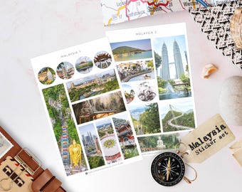 Malaysia Reise Sticker | Malaysische Wahrzeichen | Kuala Lumpur Aufkleber | Urlaub Journal Aufkleber | Planner Sticker