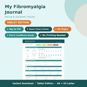 Fibromyalgia Symptom Tracker Tablet Edition, Spoon Theory Pacing Journal Digital, Douleur chronique GoodNotes iPad PDF Download