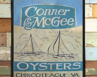 Conner & McGee  Print ,Chincoteague Virginia  Oyster Tin art  seafood decor