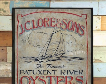 J.C. Lore & Sons Oyster Print Patuxent River Solomons, Md. Oyster Cans Oyster Art, Vintage prints Makes a great gift or beach house decor