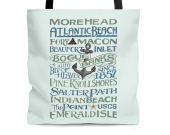 Crystal Coast Morehead Tote Bag | Hand Painted design printed on high-quality tote bag in 3 sizes | Makes a great gift!