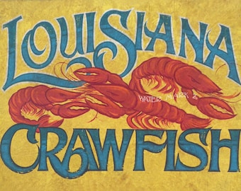 Louisiana Crawfish Print from an original hand painted and lettered sign. Beach House Decor, Cajun art, Porch Art, Great gift