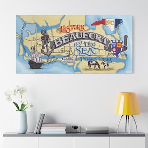 Beaufort North Carolina Canvas Map Art: Vintage Style Decor