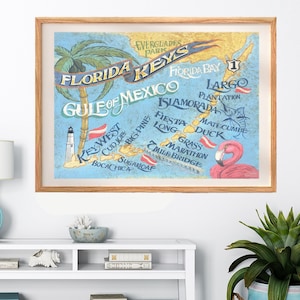 Florida Keys Map Print: Retro Beach Style Travel Art